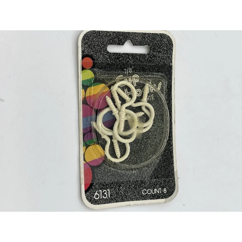 Vintage 1985 White Cup Hooks – 7/8 Inch – Pack of 8 – NOS – Product #6131